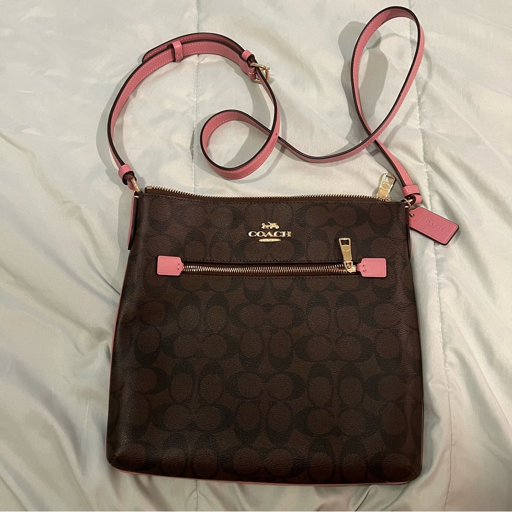 Coach Rowan File Bag In Signature Canvas Shell Pink